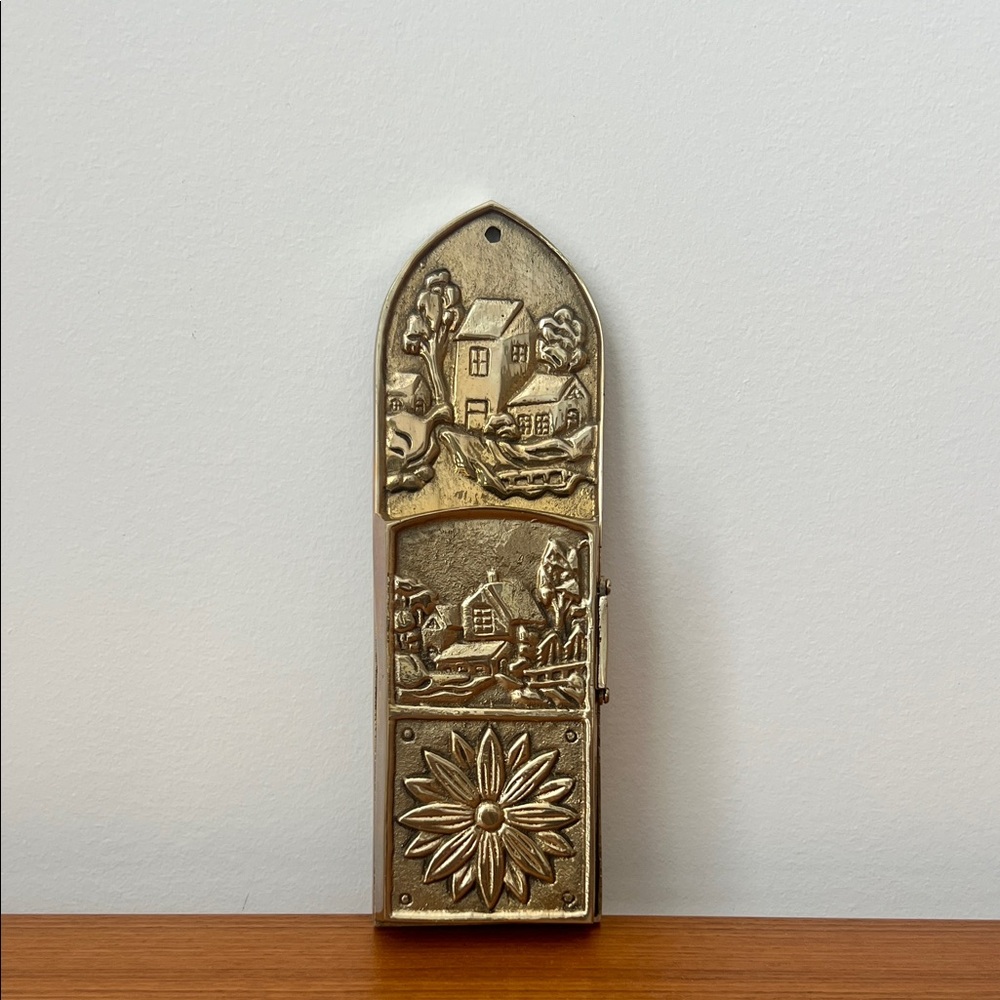 Vintage Solid Brass Fireplace Hearth Long Match Holder